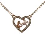 Collana con Ciondolo a forma di cuore con Donna che abbraccia il Cavallo con zirconi