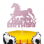 Decorazione per Torta di Compleanno con Cavallo - rosa glitter