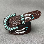 Cintura Western in Pelle con Inserti e Perle in strass colorati