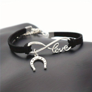 Bracciale Love Infinity con Ciondolo a forma di ferro di cavallo nero